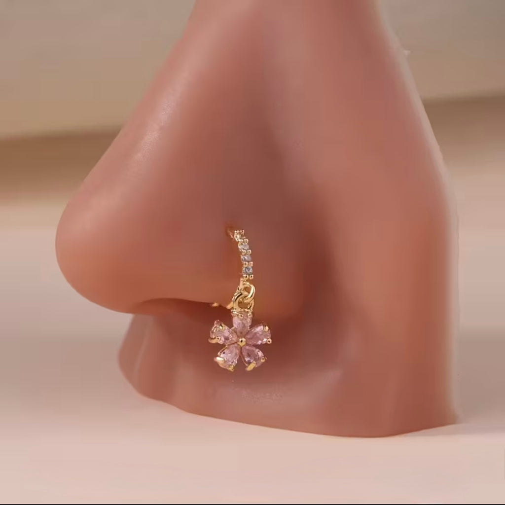 1 pcs Hoop Flower Dangle Nose Rings
