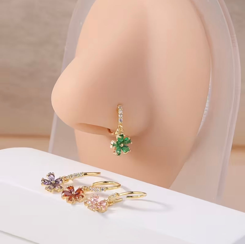 1 pcs Hoop Flower Dangle Nose Rings