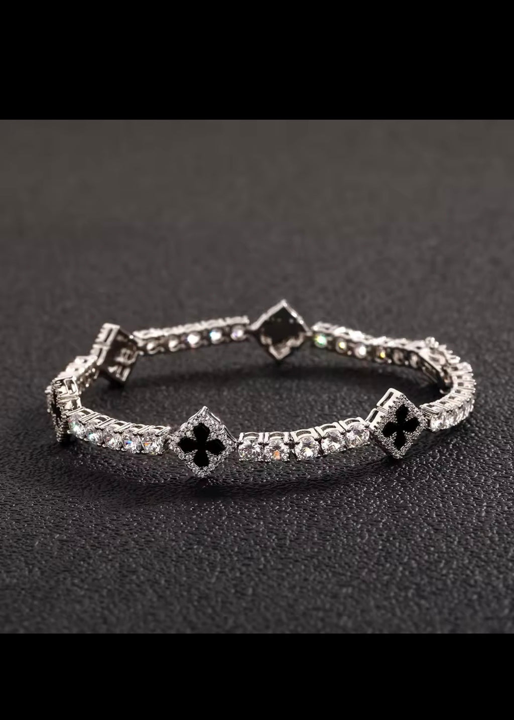 Iced out Charm Lucky Clover 4mm Tennis Bracelet Black