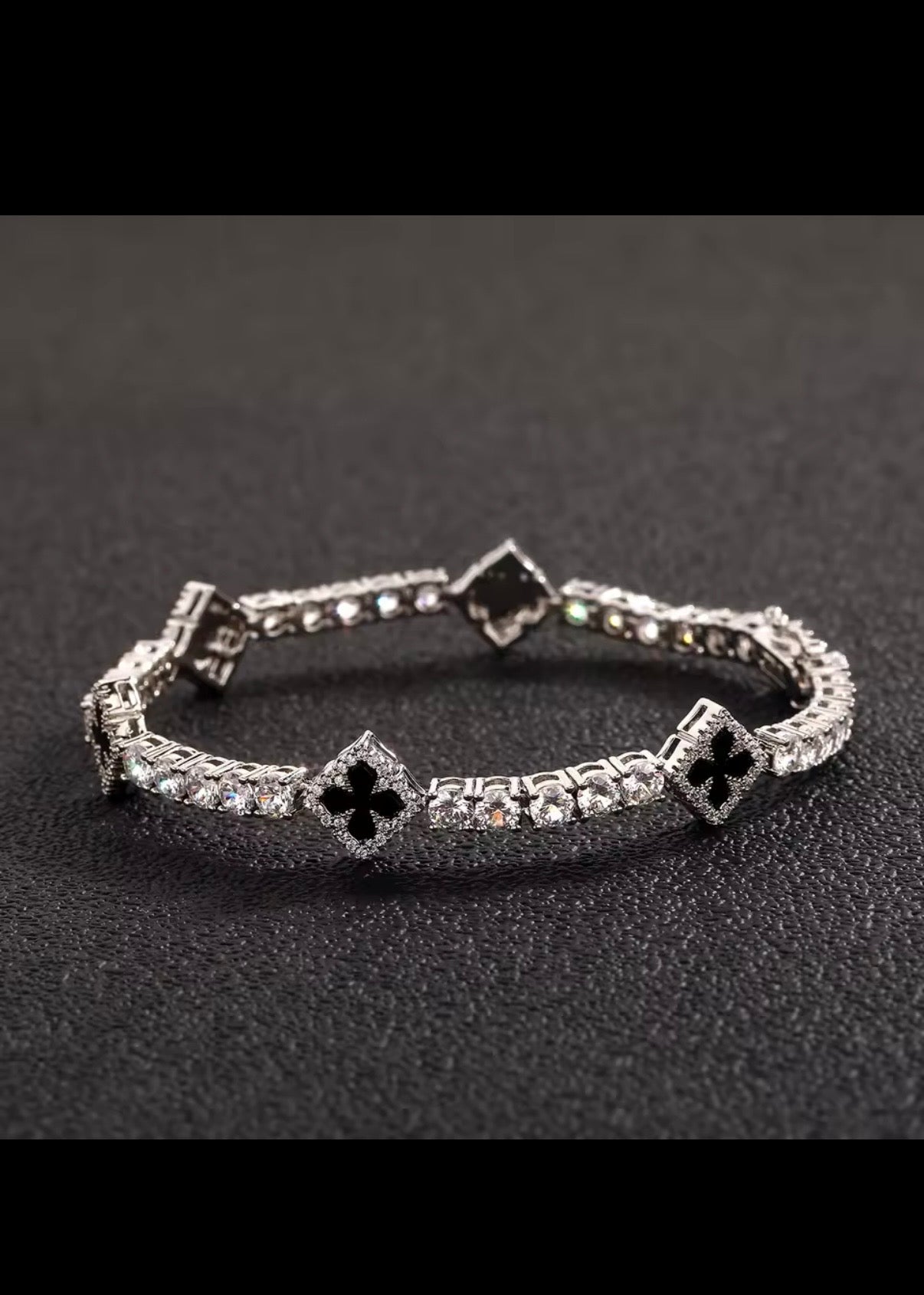 Iced out Charm Lucky Clover 4mm Tennis Bracelet Black