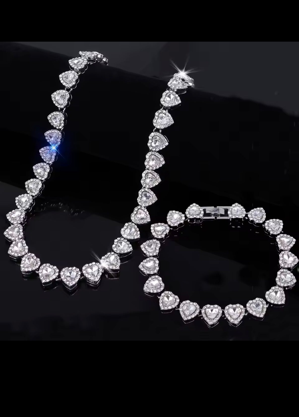 Heart Rhinestones Tennis Chain&Bracelet