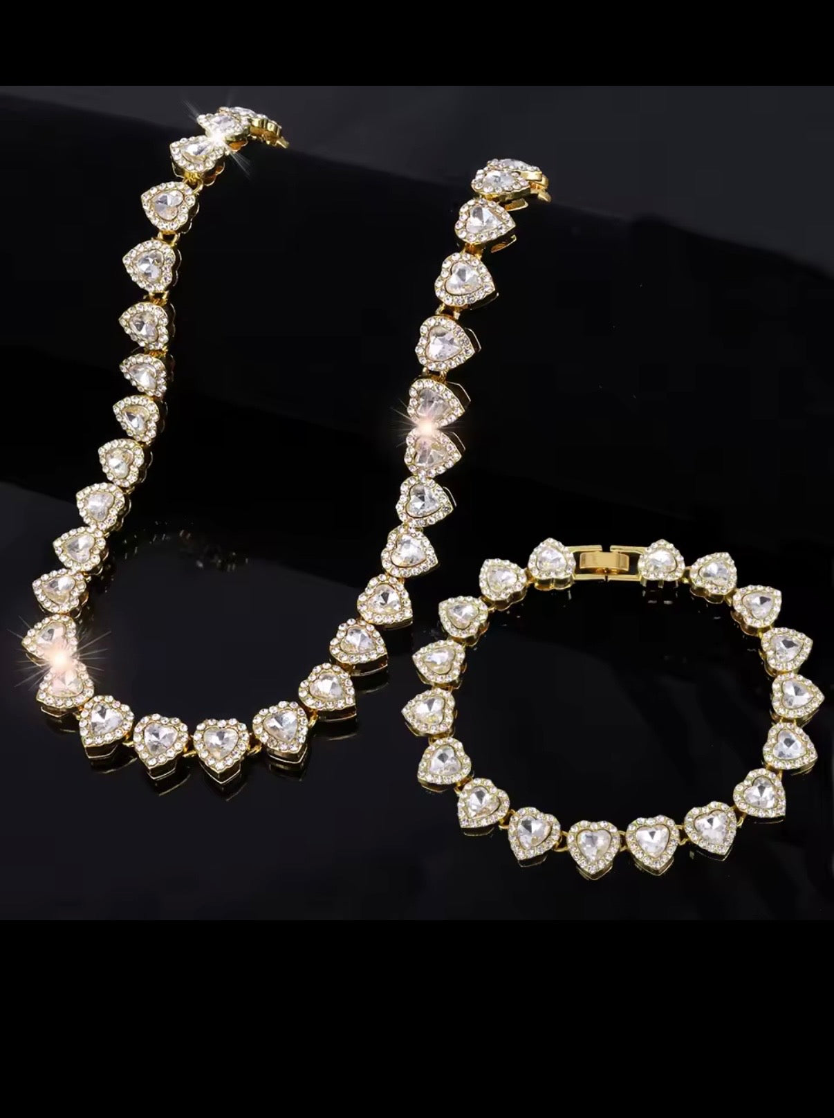 Heart Rhinestones Tennis Chain&Bracelet