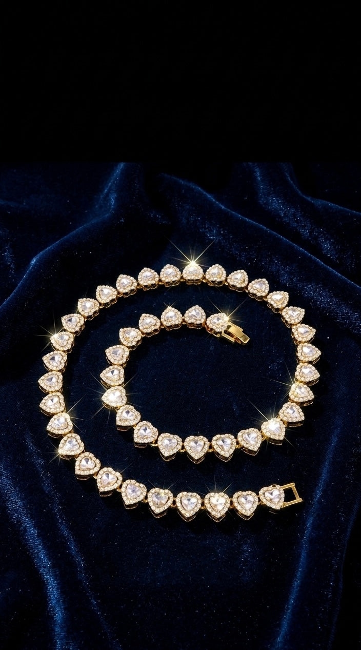 Heart Rhinestones Tennis Chain&Bracelet